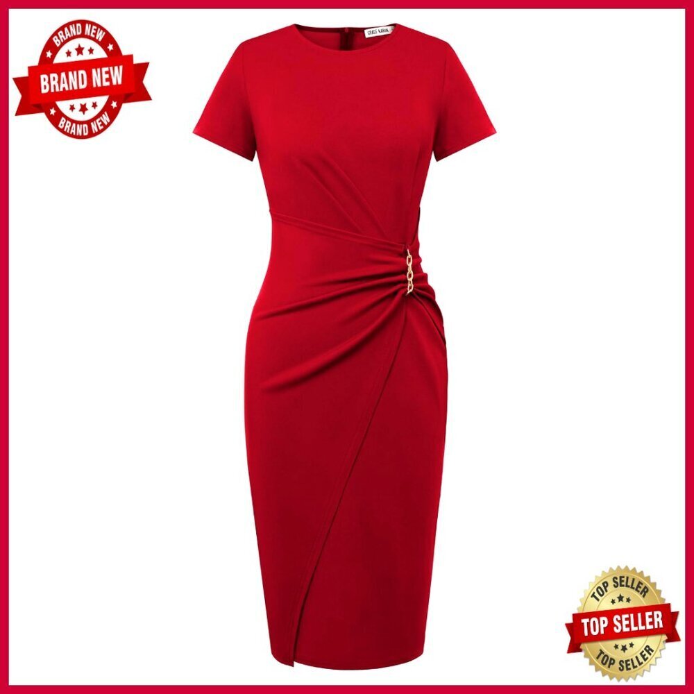Work Dress Short Sleeve Midi Ruched Bodycon Sheath Formal Office Outfit